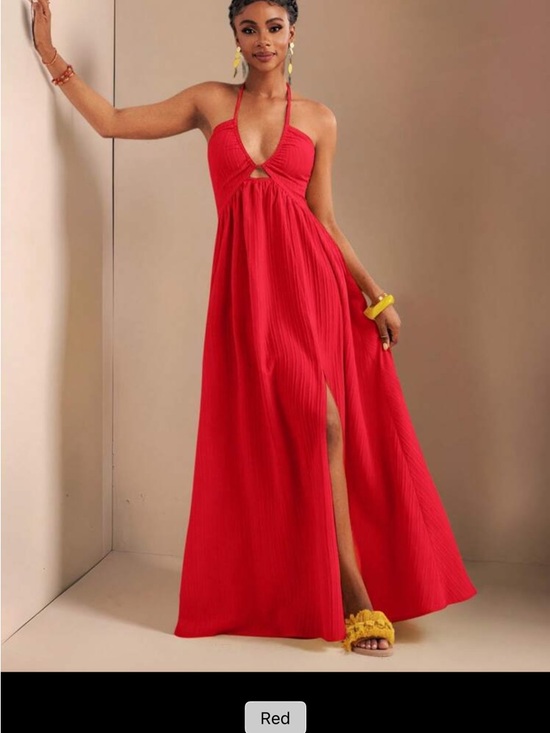 Dresses & Skirts - Red Halter Maxi Dress with Front Slit